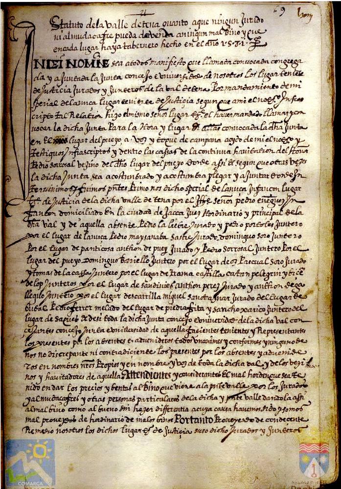 Imagen El Alto Gállego celebra el día de los archivos con un documento sobre las tabernas tensinas del siglo XVI